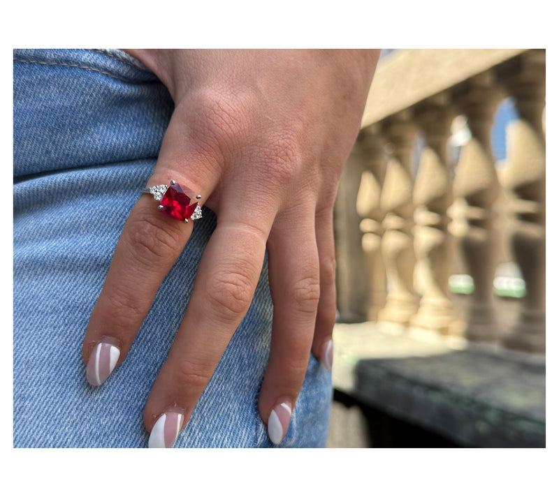 Fire Light Lab Grown Diamond & Gemstone Ring, Sterling — View 6