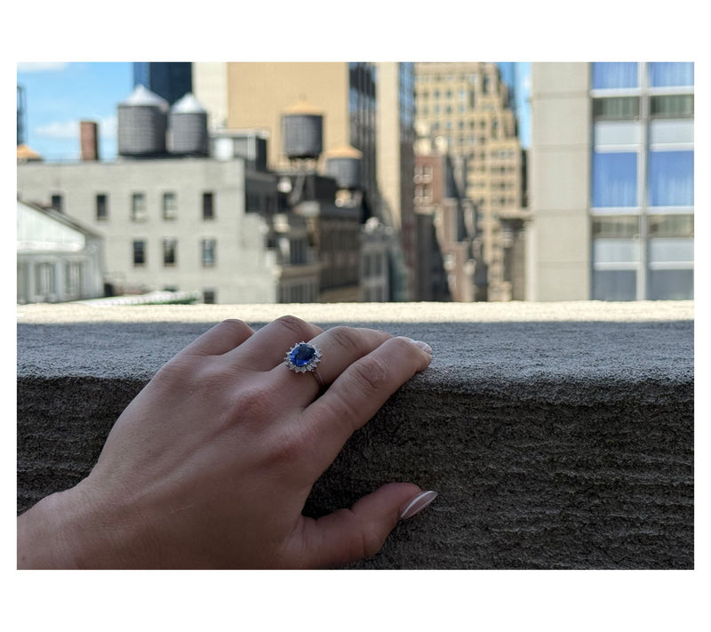 Fire Light Lab Grown Diamond & Sapphire Ring, S terling Silver — View 4