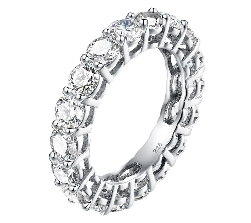 Moissanite Luxe Round Cut Eternity Band, Sterling Silver — Main view