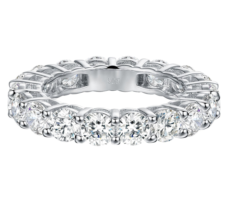 Moissanite Luxe Round Cut Eternity Band, Sterling Silver — View 2