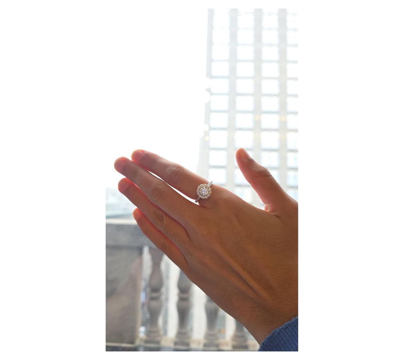 Moissanite Luxe 1.05 cttw Round Cut Halo Ring,Sterling Silver — View 4