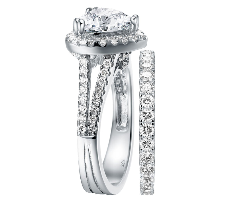 Moissanite Luxe Heart & Eternity Band Ring Set,Sterling — View 3