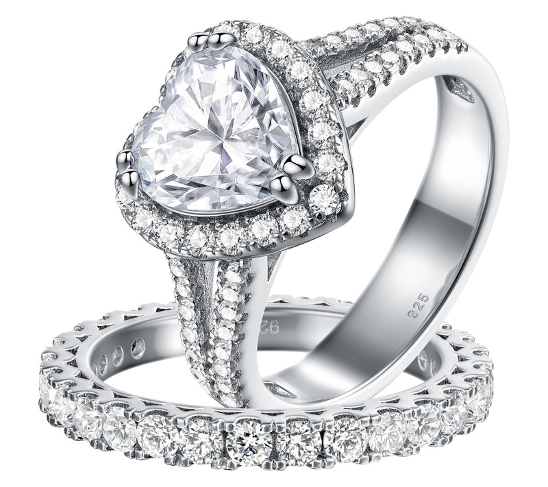 Moissanite Luxe Heart & Eternity Band Ring Set,Sterling — View 2