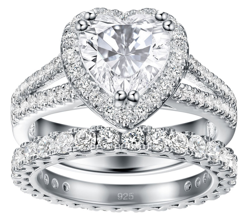 Moissanite Luxe Heart & Eternity Band Ring Set,Sterling — Main view