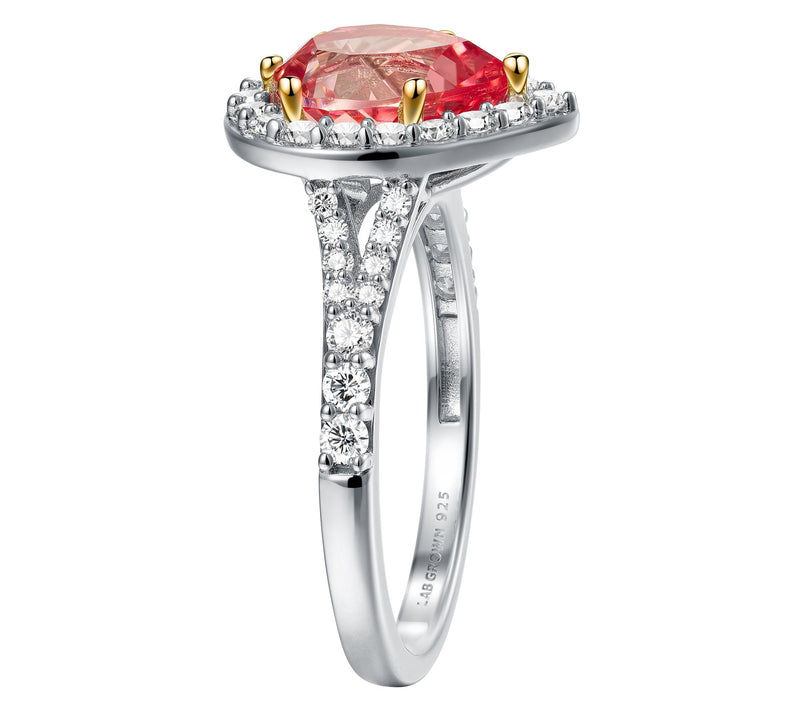 Fire Light Grown Diamond & Padparadscha Ring, S terling — View 5