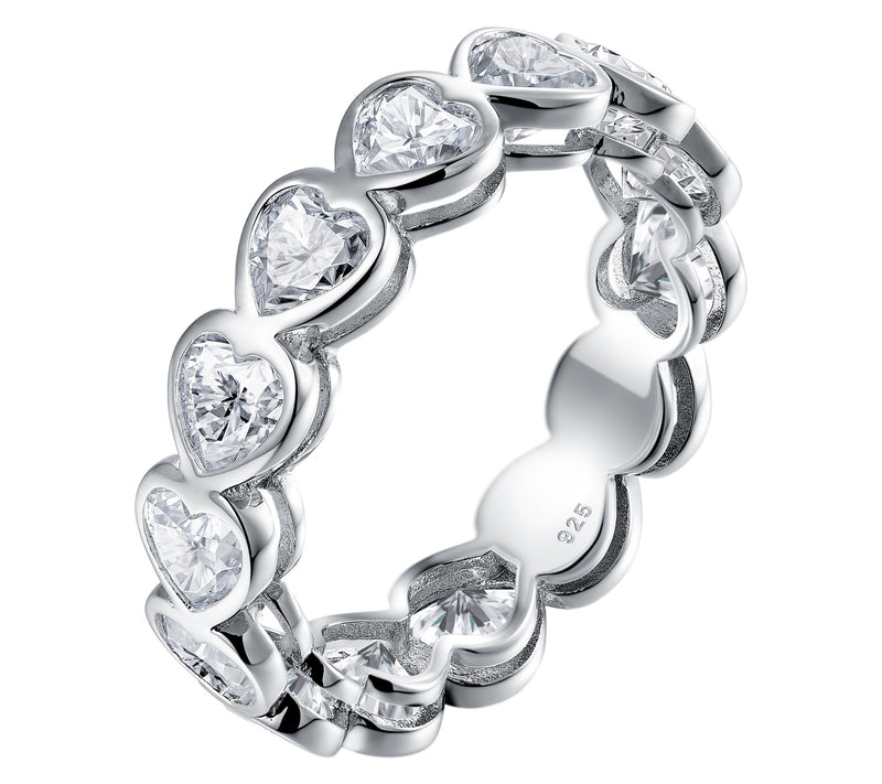 Moissanite Luxe Heart Cut Eternity Band Ring, Sterling Silver — View 2