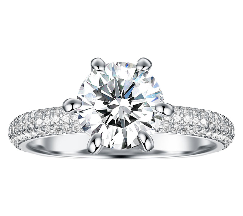 Moissanite Luxe 1.65 cttw Solitaire Pave ShankRing, Sterling — Main view
