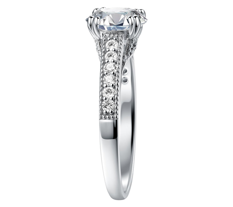Moissanite Luxe 1.20 cttw Solitaire Pave ShankRing, Sterling — View 3
