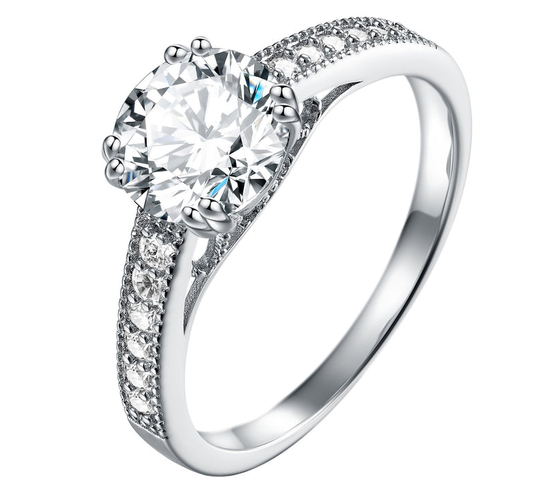 Moissanite Luxe 1.20 cttw Solitaire Pave ShankRing, Sterling — Main view