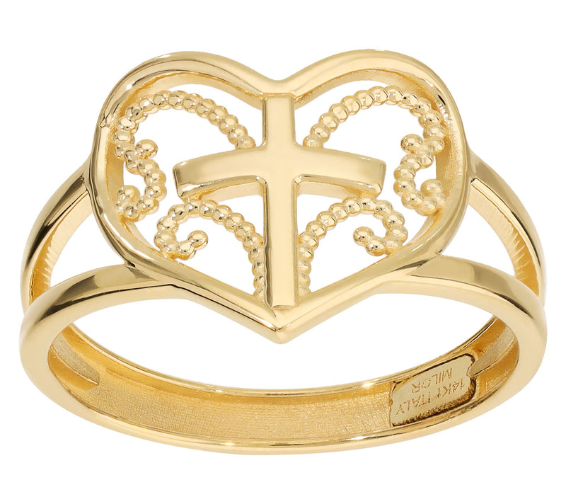 Italian Gold Open Work Heart Ring, 14K — Main view