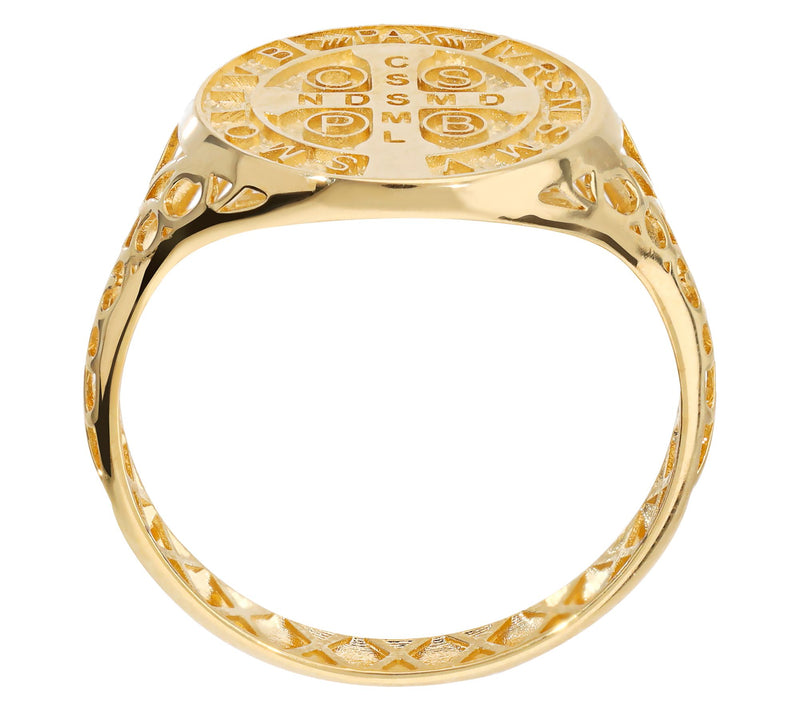 Italian Gold Saint Benedict Medal Signet Ring,14K — View 3