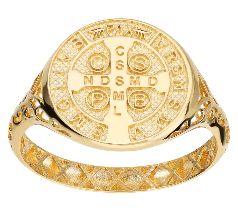 Italian Gold Saint Benedict Medal Signet Ring,14K — View 6