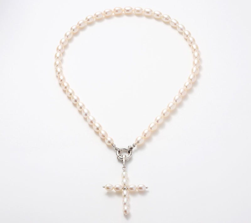 Honora Bronze Cultured Pearl Cross Enhancer 18" Necklace — View 6