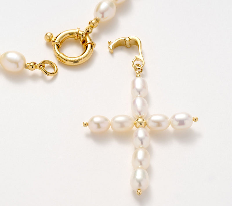 Honora Bronze Cultured Pearl Cross Enhancer 18" Necklace — View 2