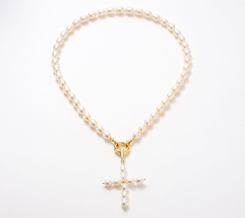Honora Bronze Cultured Pearl Cross Enhancer 18" Necklace — View 7
