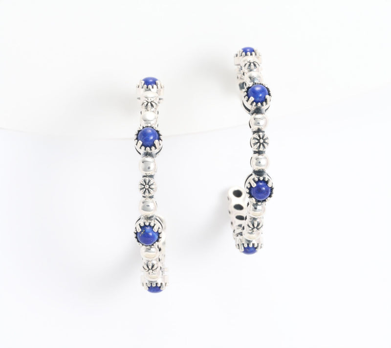 American West Sterling Silver Gemstone Concha 1.5" Tennis Hoop Earrings — View 5