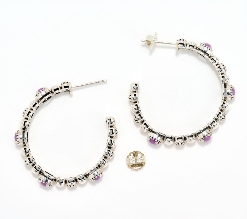 American West Sterling Silver Gemstone Concha 1.5" Tennis Hoop Earrings — View 14