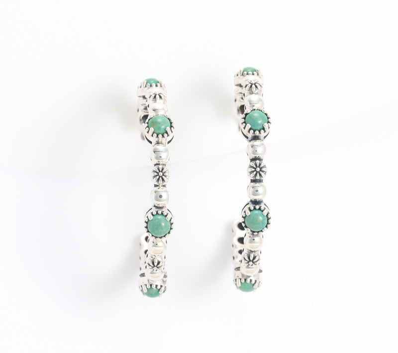 American West Sterling Silver Gemstone Concha 1.5" Tennis Hoop Earrings — View 3