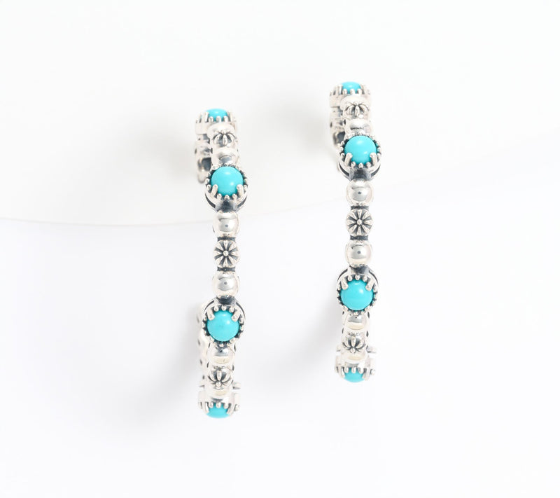 American West Sterling Silver Gemstone Concha 1.5" Tennis Hoop Earrings — View 13