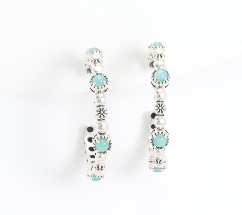 American West Sterling Silver Gemstone Concha 1.5" Tennis Hoop Earrings — View 7