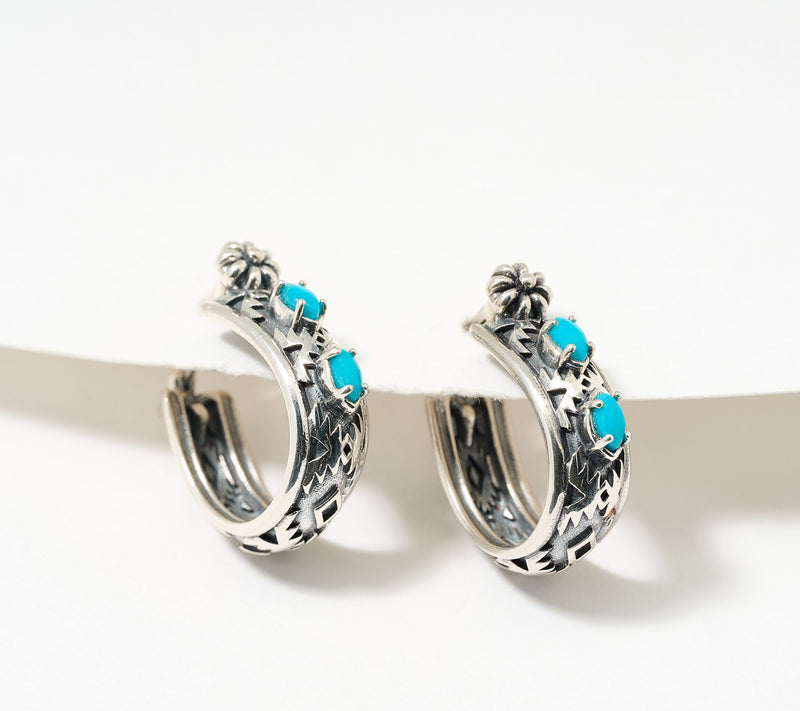 American West Sterling Silver Gemstone Huggie Hoop Earrings — Main view