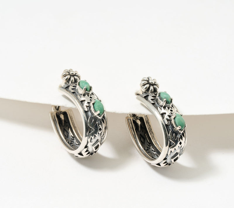 American West Sterling Silver Gemstone Huggie Hoop Earrings — View 7