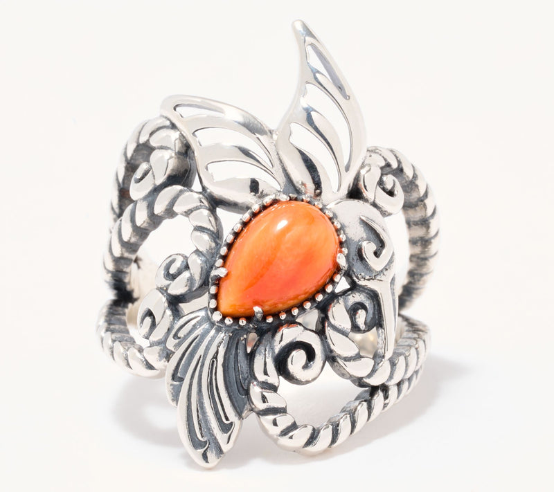 American West Sterling Silver Gemstone Hummingbird Rope Ring — View 5