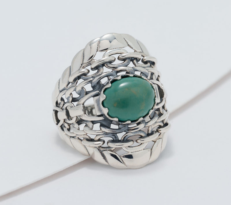 American West Sterling Silver East West Oval Gemstone Chain Ring — View 9