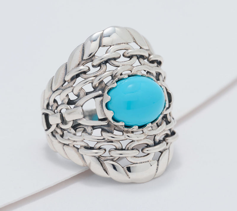 American West Sterling Silver East West Oval Gemstone Chain Ring — View 10