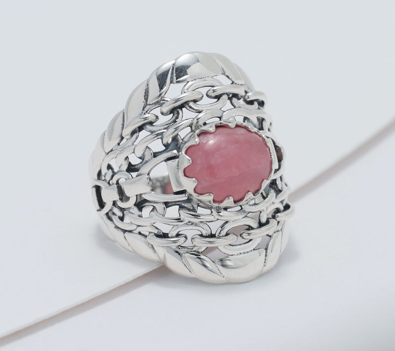 American West Sterling Silver East West Oval Gemstone Chain Ring — View 2