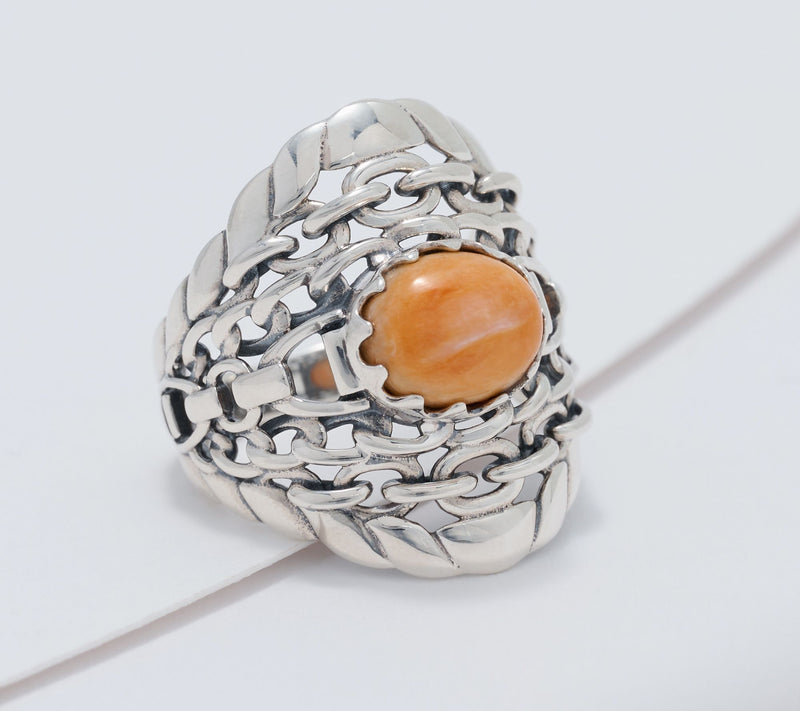 American West Sterling Silver East West Oval Gemstone Chain Ring — View 4