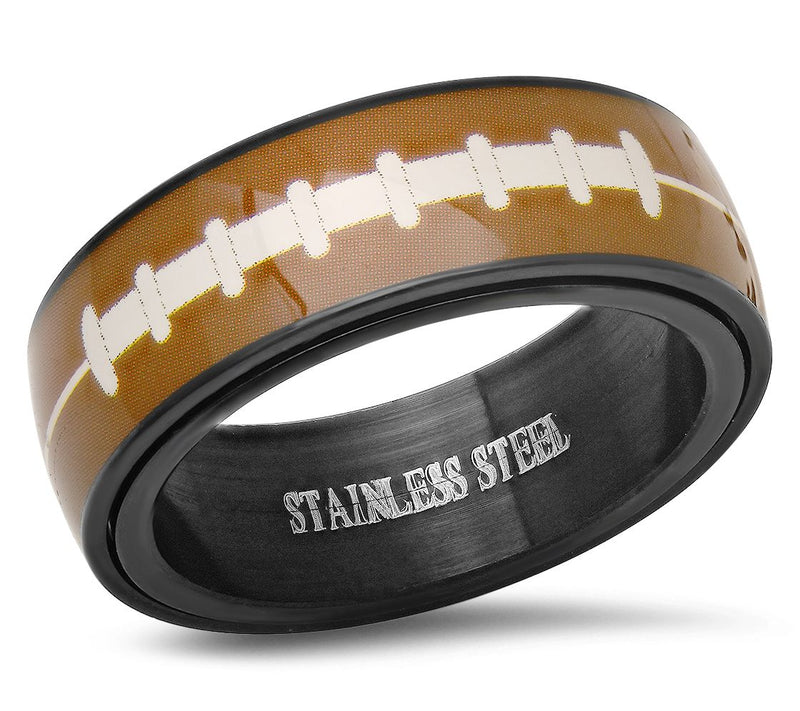 Steel By Design Men's Black IP American Football Spinner Ring — Main view