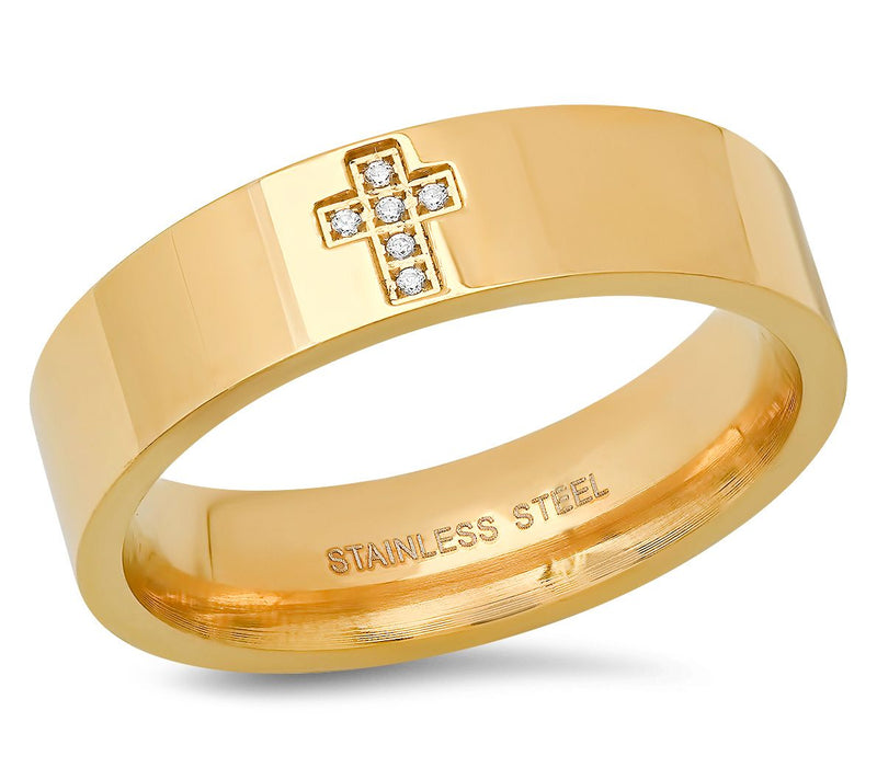 Steel By Design Men's 18K Gold Plated Cross Band Ring — Main view