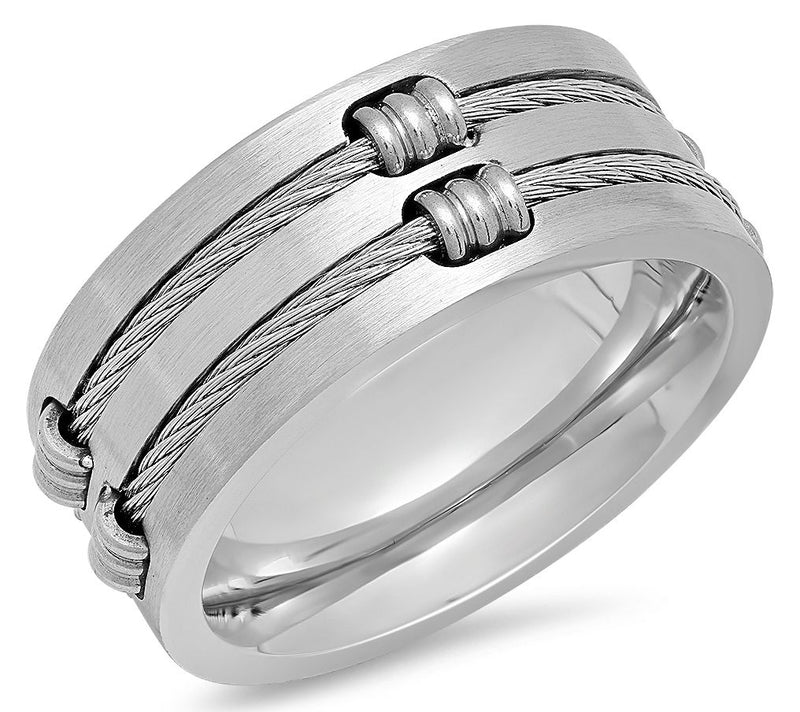 Steel By Design Men's Stainless Steel Inlay Wire Cable Ring — Main view