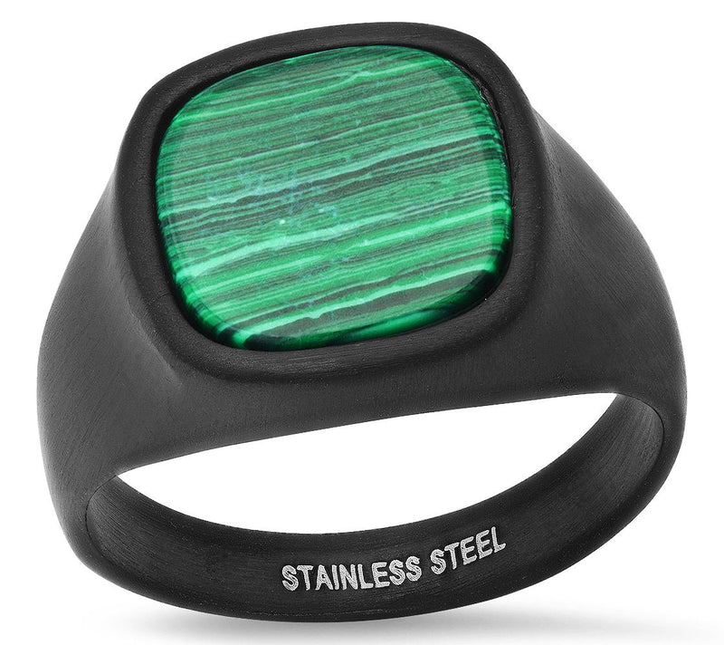 Steel By Design Men's Black IP Simulated Malachite Ring — Main view