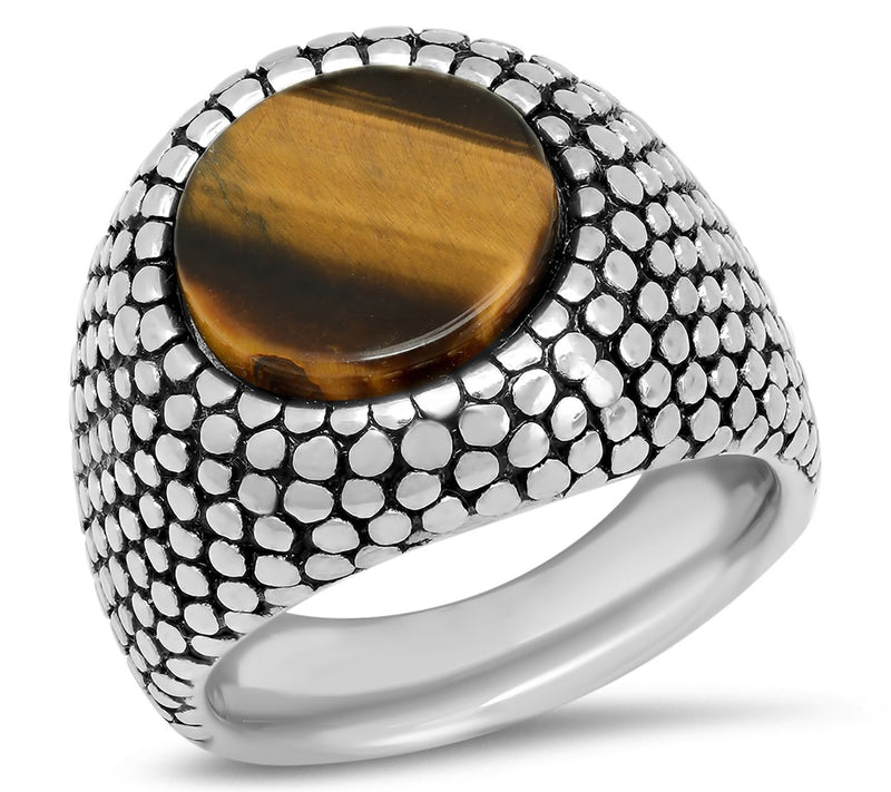 Steel by Design Tiger Eye Textured Signet Ring — Main view