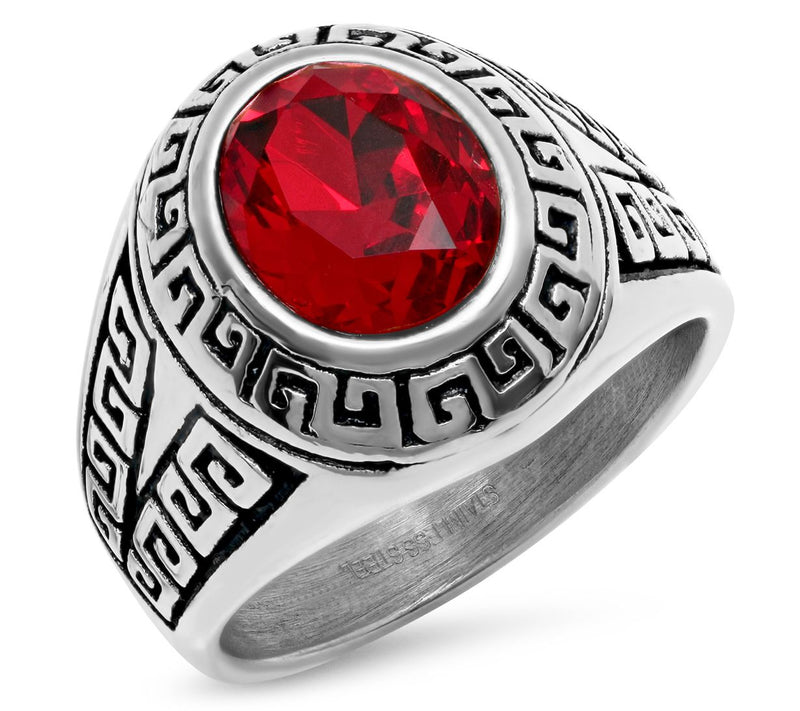 Steel By Design Men's Red Cubic Zirconia SignetRing — Main view