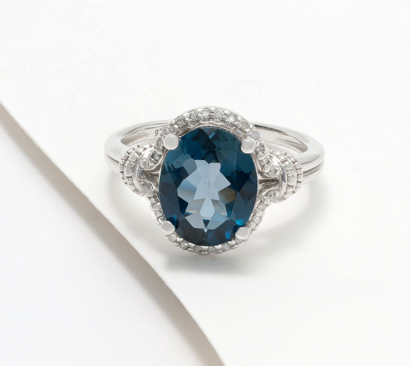 Affinity Gems London Blue Topaz & Diamond Oval Cut Ring, Sterling — View 3