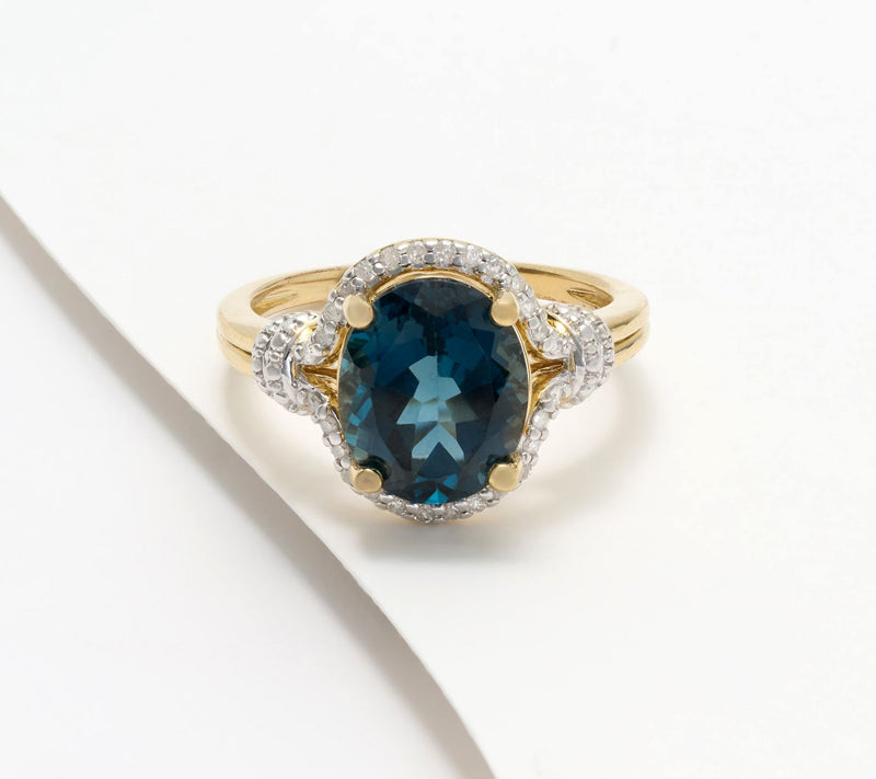 Affinity Gems London Blue Topaz & Diamond Oval Cut Ring, Sterling — View 5