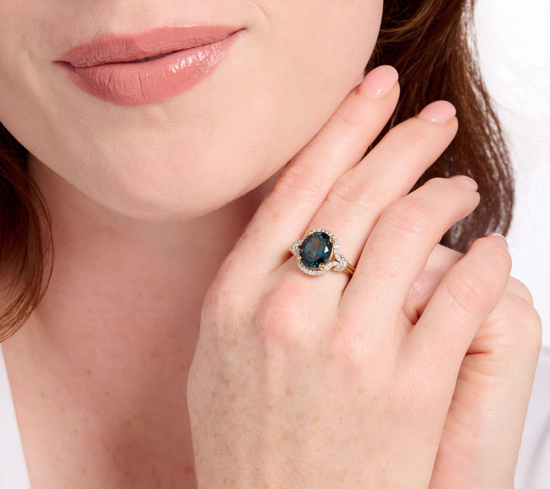 Affinity Gems London Blue Topaz & Diamond Oval Cut Ring, Sterling — View 10