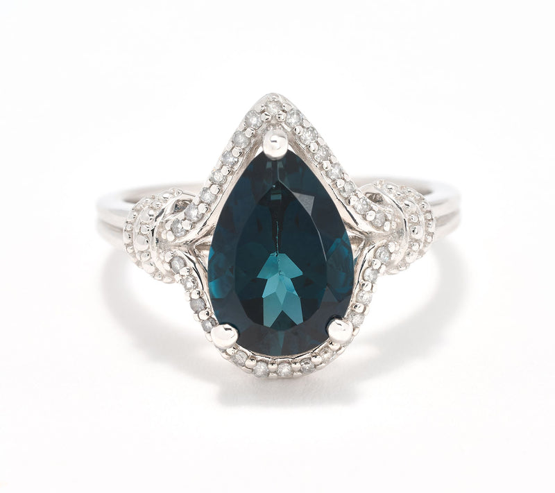 Affinity Gems London Blue Topaz & Diamond Pear Cut Ring, Sterling — View 10