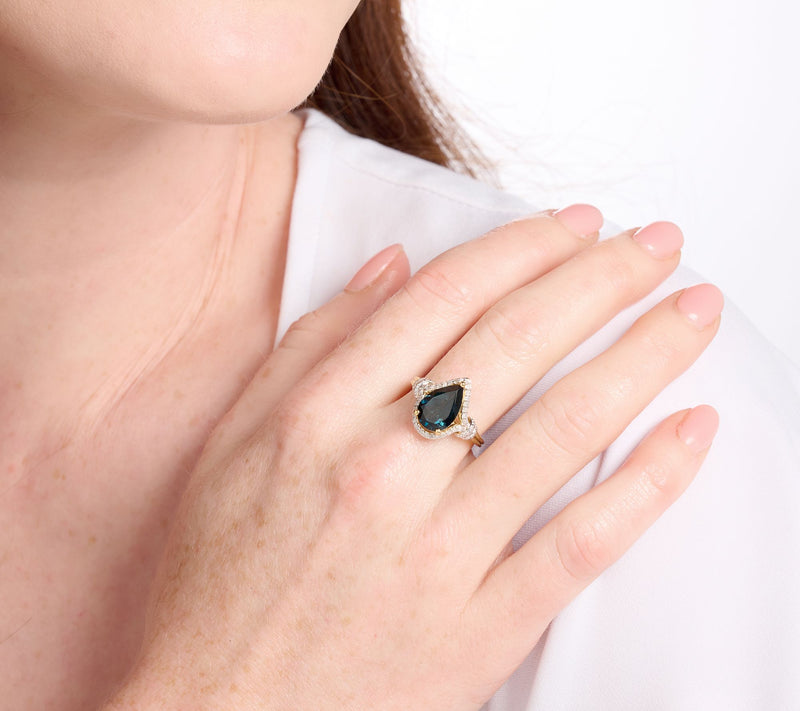 Affinity Gems London Blue Topaz & Diamond Pear Cut Ring, Sterling — View 6