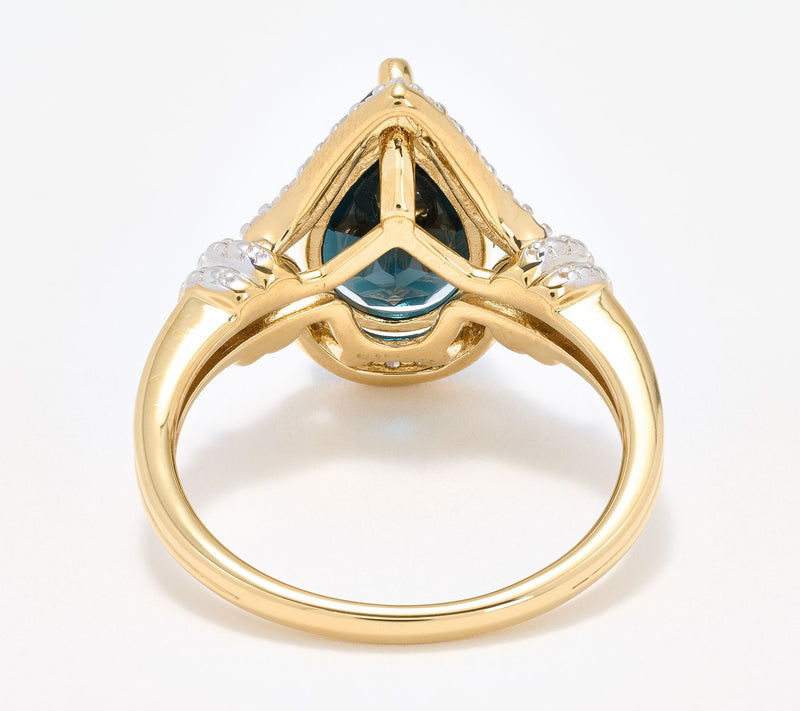 Affinity Gems London Blue Topaz & Diamond Pear Cut Ring, Sterling — View 2