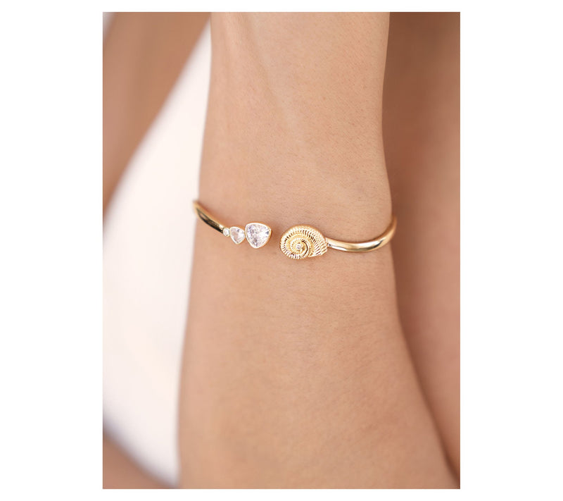 Ettika Golden Nautilus Shell Hinged Cuff — View 2