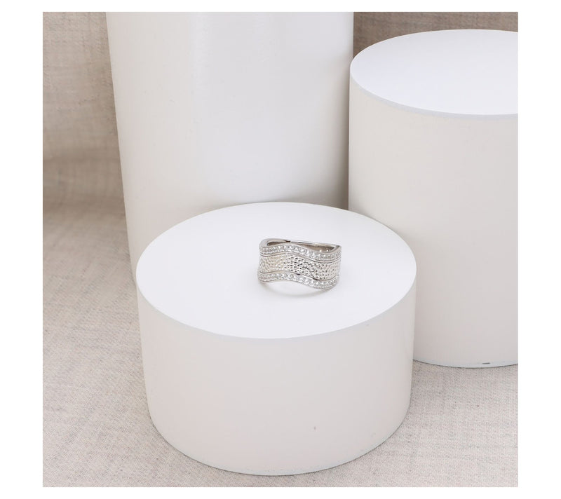 Ariva Sterling Silver White Topaz Wave Band Ring — View 4