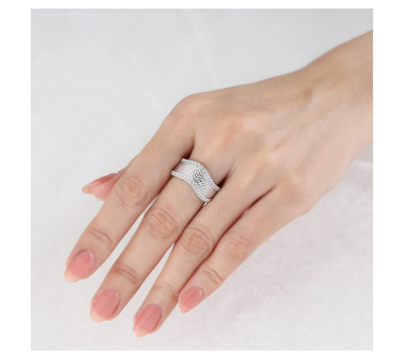 Ariva Sterling Silver White Topaz Wave Band Ring — View 5