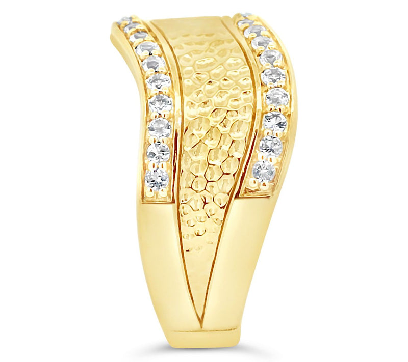Ariva 18K Gold Clad White Topaz Wave Band Ring — View 3