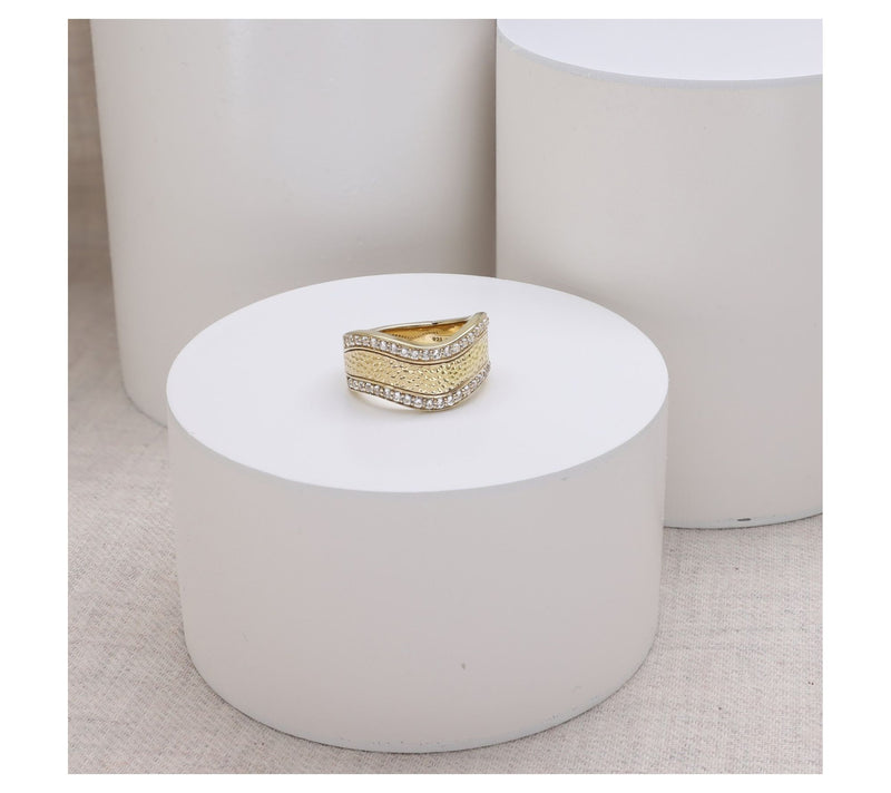 Ariva 18K Gold Clad White Topaz Wave Band Ring — View 4