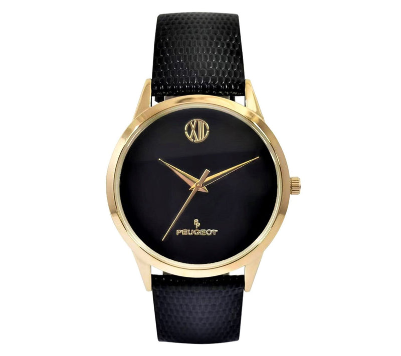 Puegeot Men's Goltone Wafer Slim Leather StrapWatch — Main view