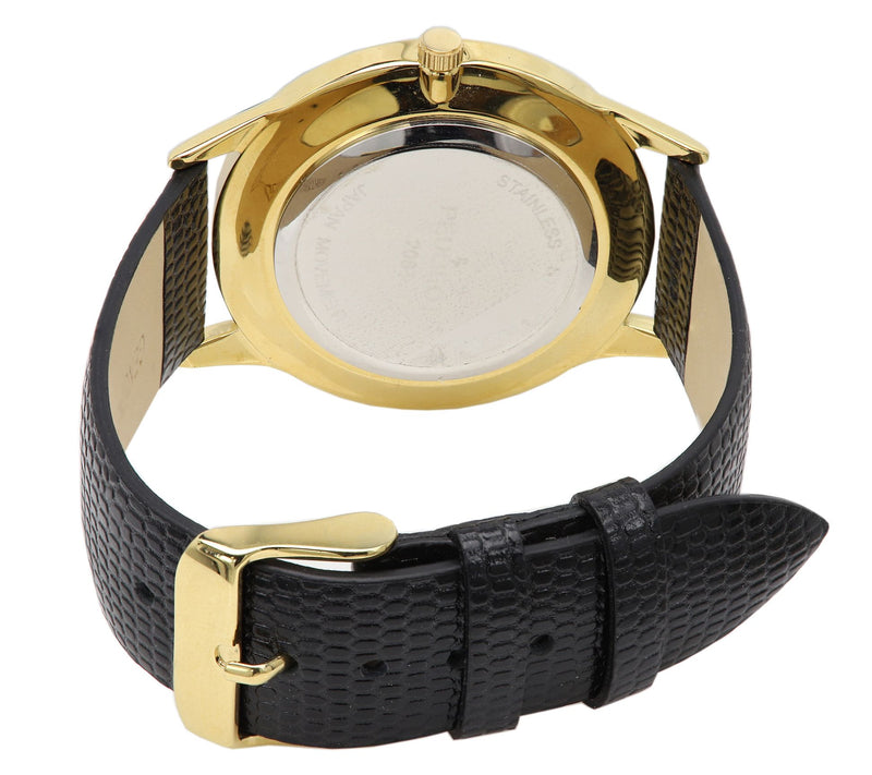 Puegeot Men's Goltone Wafer Slim Leather StrapWatch — View 6